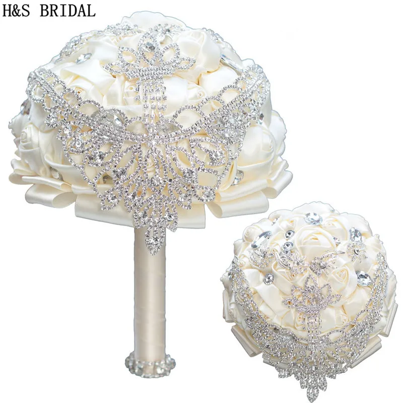 

H&S BRIDAL Ivory Crystals Crown Wedding Flowers Crystals Bridal Bouquets Artificial Wedding Bouquets buque de noiva 2020