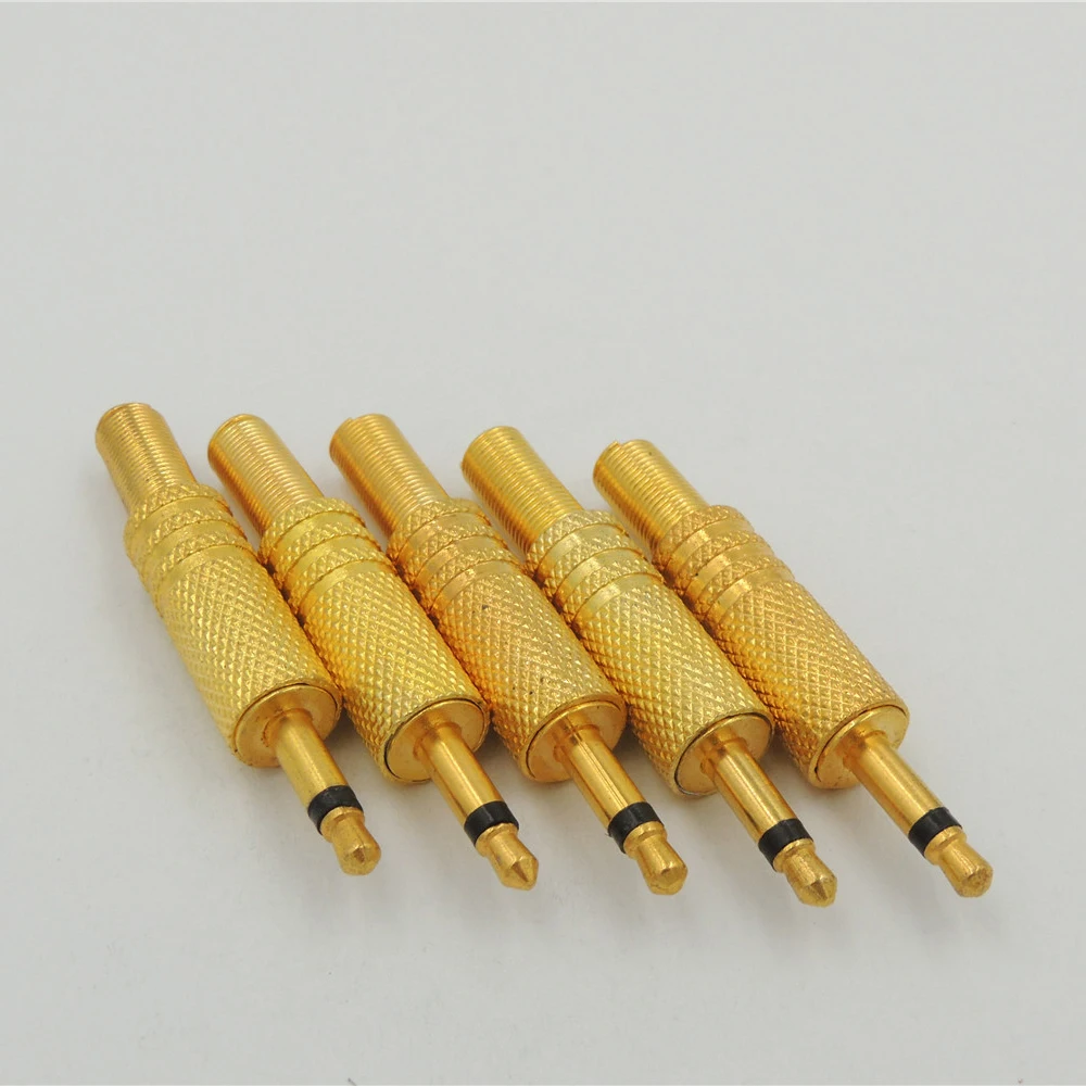 100 pcs Gold 1/8 3.5mm MONO Male Plug Audio Connector DIY Soldering Spring Adapter