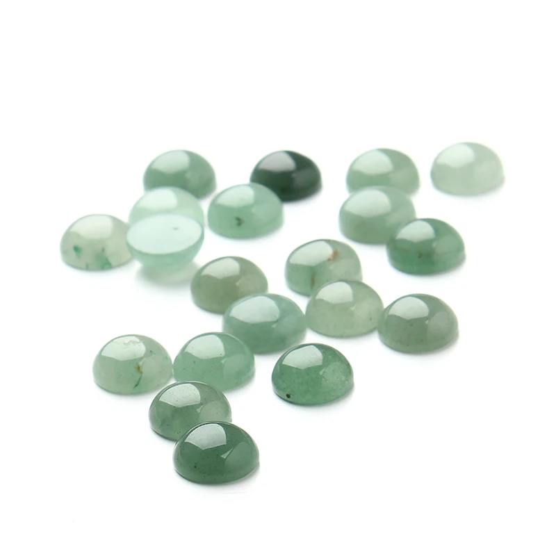 Natural Stone Beads 6 8 10 12mm Flat Back CAB Cabochon Stone Bead for Jewelry Making Round Bulk Opal Green Aventurine 10pcs/ot