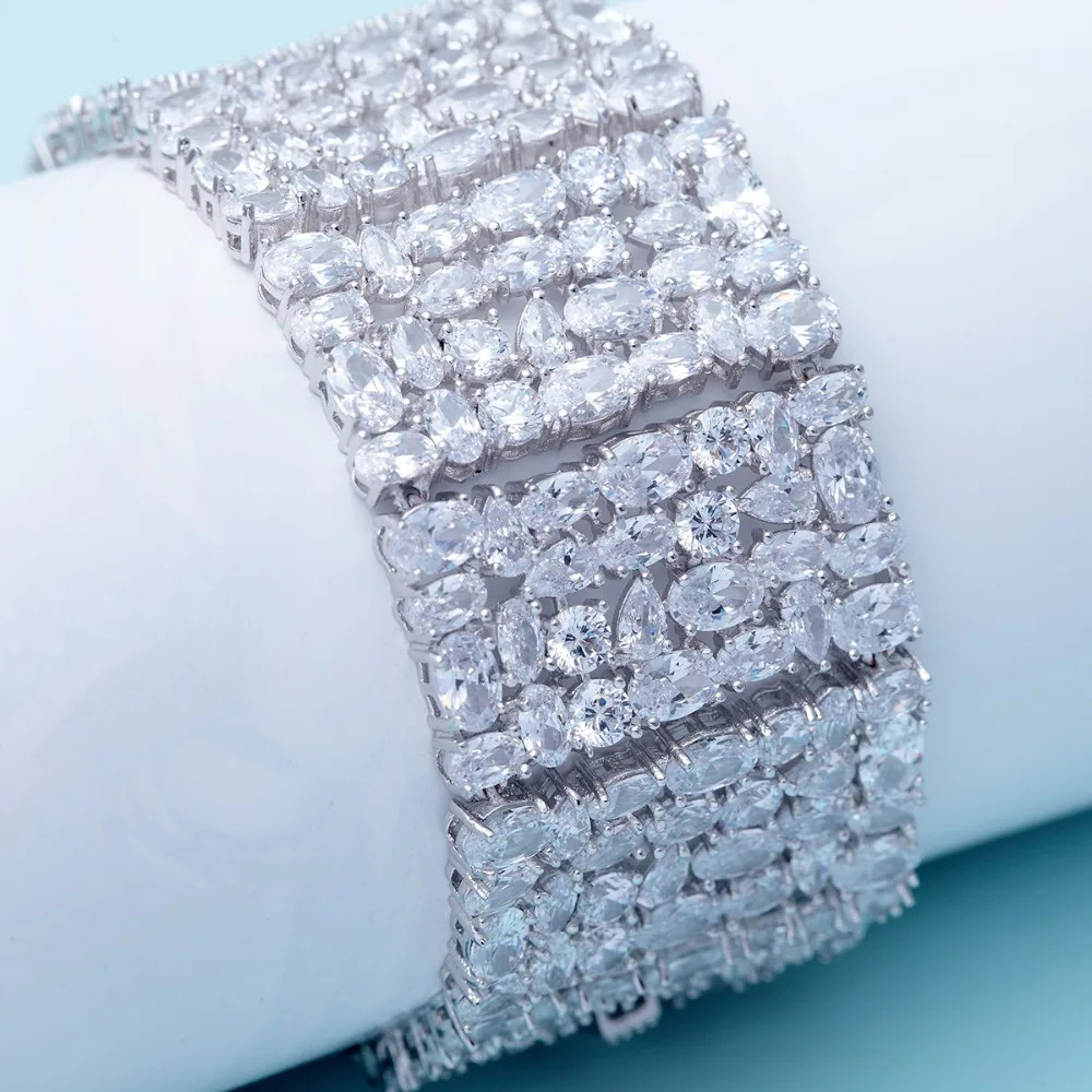 LUOTEEMI Luxury White Gold-Color Cubic Zirconia Micro Paved Women Lady Fashion Wedding Jewelry Big CZ Bracelets &  Bangles