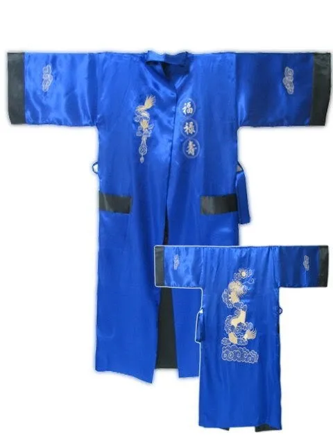 Drago di seta reversibile del vestito da bagno del Kimono dell'abito del ricamo del raso degli uomini cinesi neri rossi trasporto libero R-005