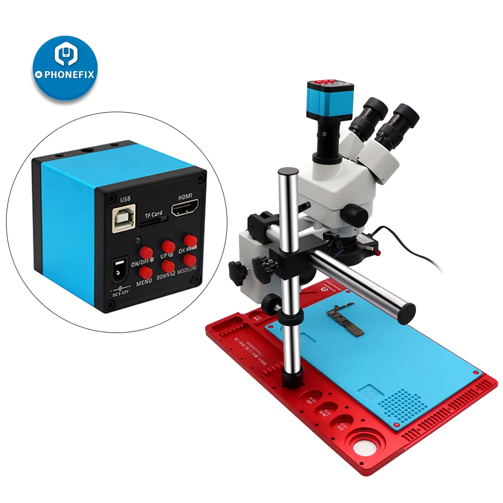 Imagem -02 - Simul-focal Zoom Trinocular Microscópio Estereofônico 38mp Hdmi Microscópio de Vídeo da Câmera Digital para a Solda da Microplaqueta do Pwb do Telefone 3.5x-90x