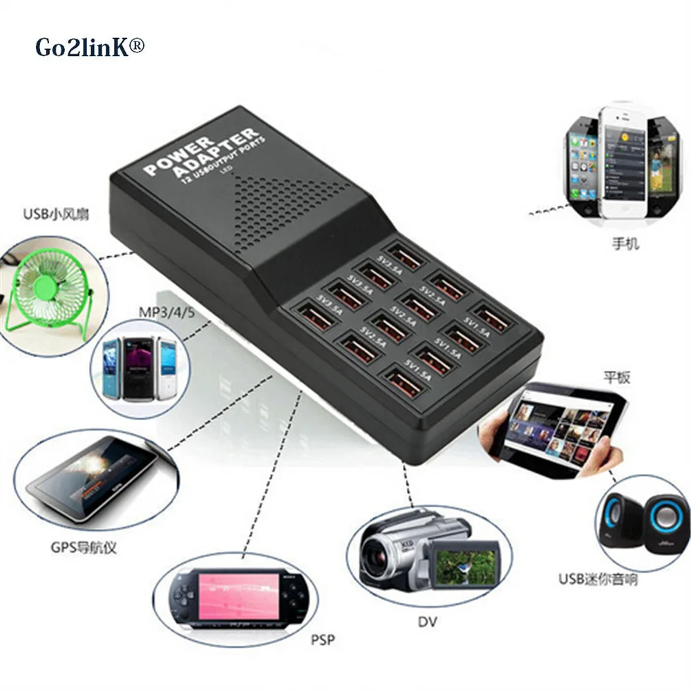 Go2linK New 12 Port 5V Output Max 3.5A Charging HUB Multipe USB Desktop Fast Charger For Smart Phone Tablet PC iPod Top Quality