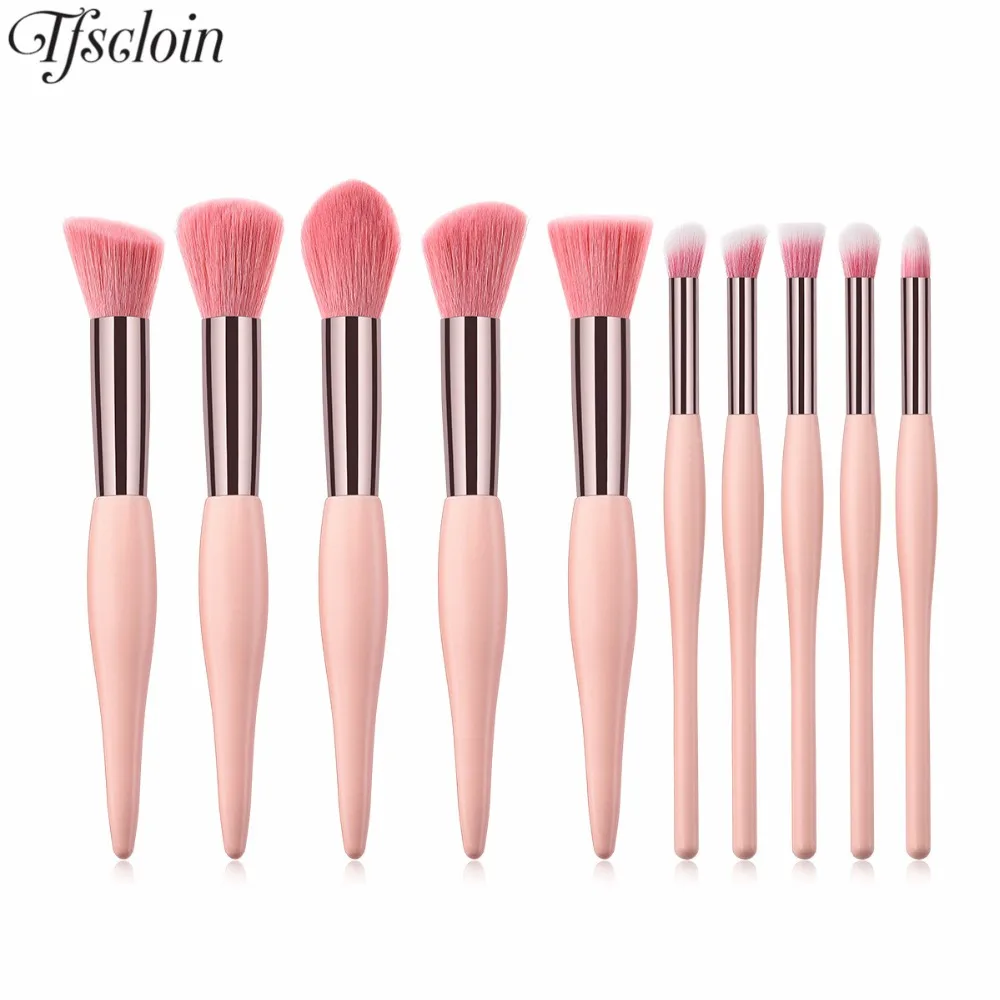 

10 pcs High Quality Wood Handle Makeup Brushes Contour Concealer Blush Brushes Cosmetic Tools Flat Head Fluffy Foundation Brush