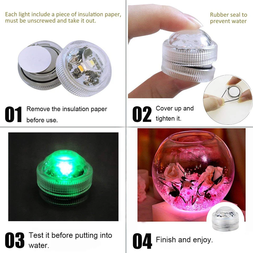 Led Submersible Night Light Lamp RGB Underwater Light Wedding Tea Light Vase Fish Tank Pool Party Christmas Decorative Lights