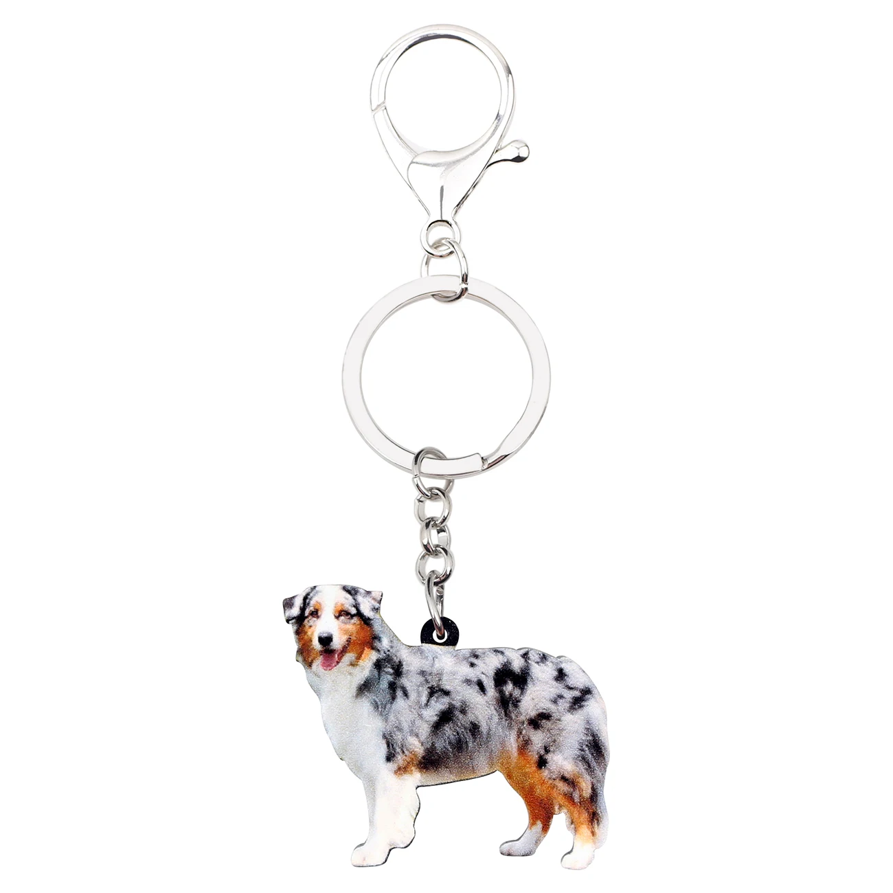 WEVENI Acrylic Australian Shepherd Dog Key Chains Keychains Holder Animal Jewelry For Women Girls Bag Car Wallet Charms Pendant