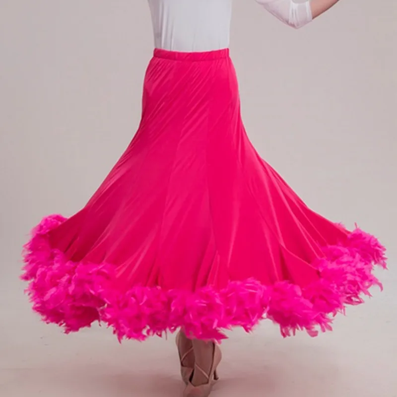 ballroom dance skirts women waltz skirt pink flamenco skirt feather dance wear modern dance costumes female XXXL skirt