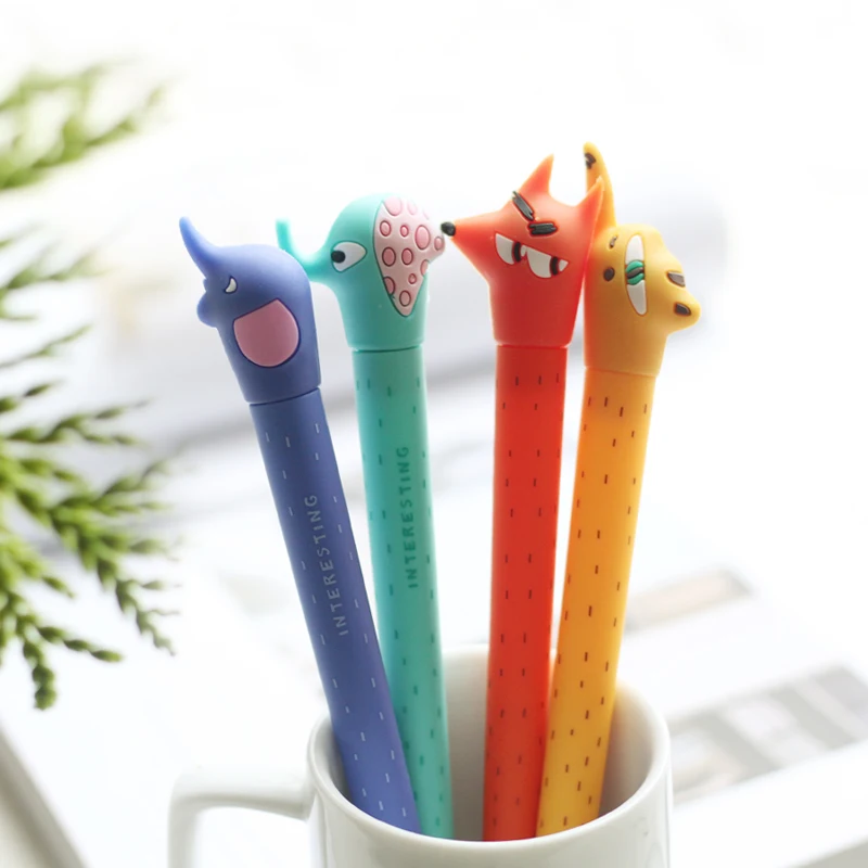 4pcs Cute Family Gel Pen Set Long Nose Cartoon Animal 0.5mm Ballpoint Black Color Ink Pens Kids Gift School Supplies A6582