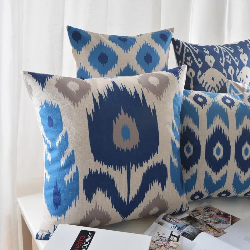 Europe geometric pillow  Blue abstract geometric cushion  Linen pillowcase sofa cushions home decorative Pillows