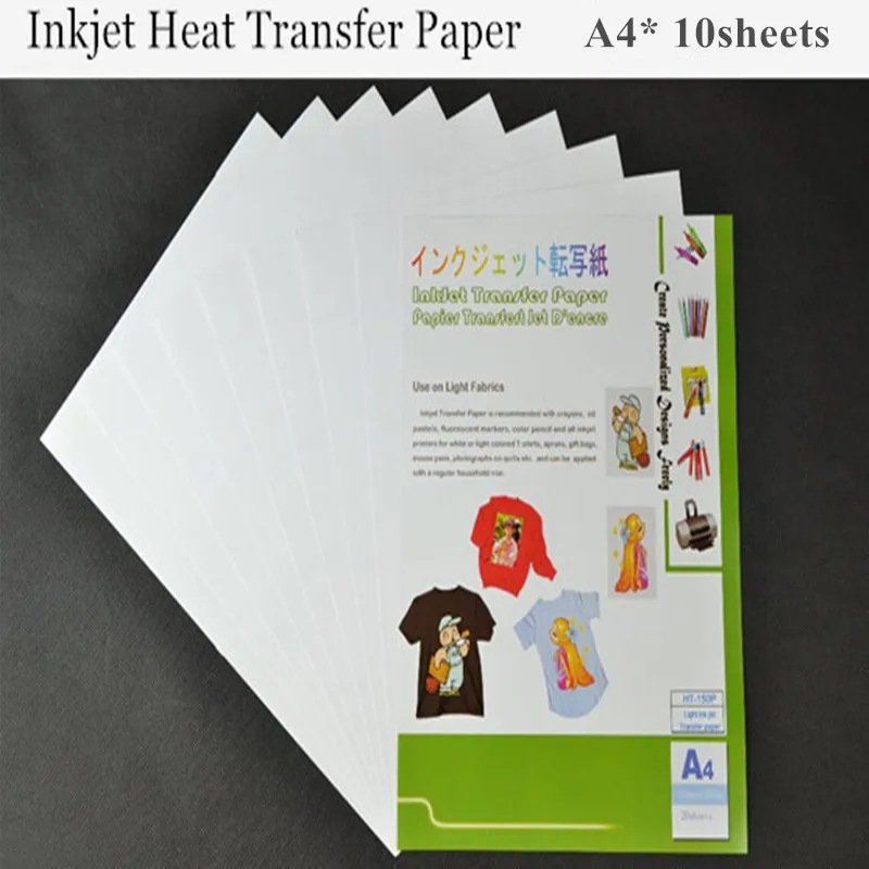 (A4*10pcs) Inkjet Heat Transfer Printing Paper A4 Light Color Fabric Thermal Sheets for Cotton Garment DIY Ink Printerr Papel