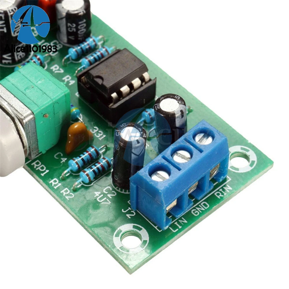 DC 12V-24V Low-pass Filter NE5532 Bass Tone Subwoofer Pre-Amplifier Preamp Board With LED FR-4 Glass PCB Copper Terminals Module