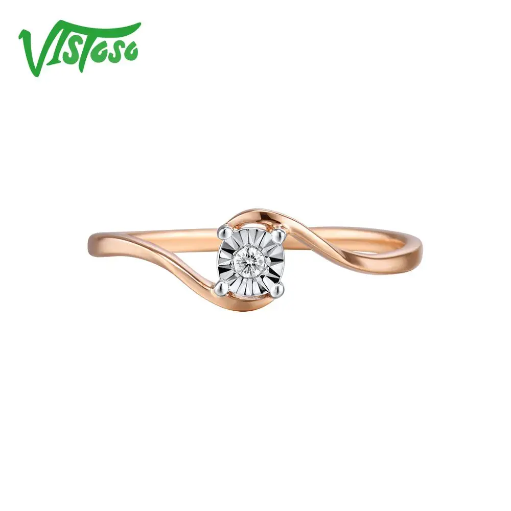 VISTOSO Pure 14K 585 Two-Tone Gold Sparkling Illusion-Set Miracle Plate Diamond Ring For Women Anniversary Trendy Fine Jewelry