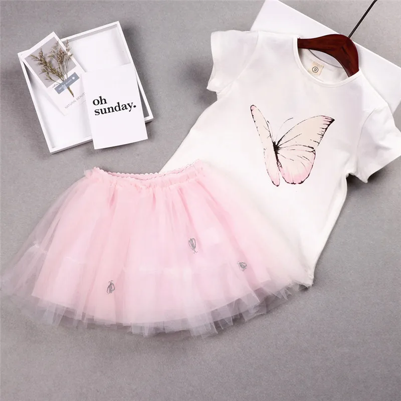 

Dulce Amor Girls Clothes Set Summer Butterfly Print T-Shirt+Tutu Skirt Girls 2PCs Short Sleeve Outfits Fashion Clothing For 3-7Y