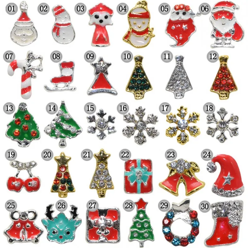 100pcs Christmas Nail Art Charms Village Winter Holiday Beads - Santa Claus, Reindeer, Wreath, Christmas Tree Nail Supplies SD