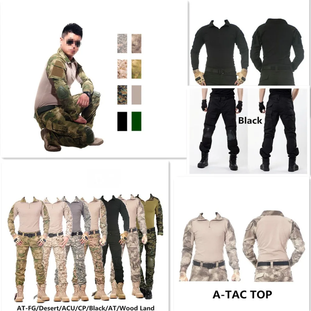 Camouflage Tactical Pants with Knee Pads, Multicam Tactical Shirt, Cargo Pants, Combat Trousers