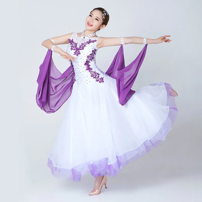 Female International Standard Ballroom Dance Skirt Women Slim Waltz Tango Dance Dress White Black Modern Dance Dress Flamenco 18