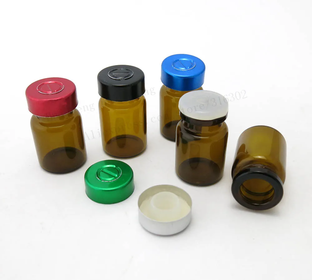 100 x 5ml Mini Amber Glass Bottles Empty Cute Glass Bottle Jars Vials With Flip Top Cap Rubber Stopper Metal Lidss