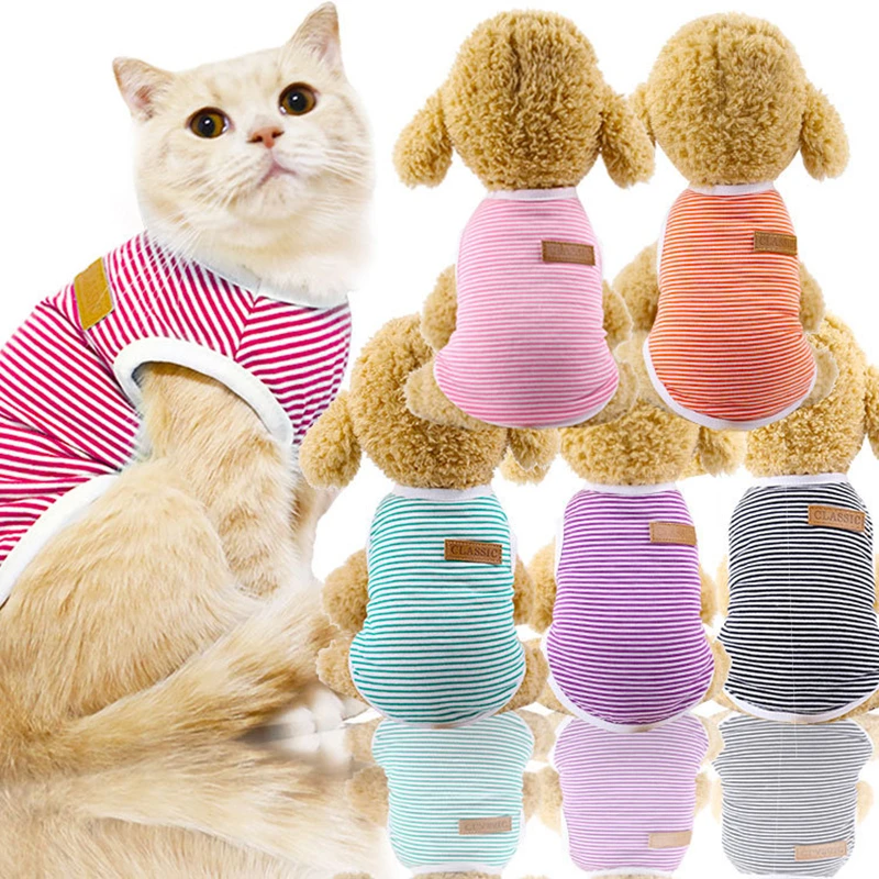 Cute Pet Clothes Striped Cat Clothing Soft Summer Vest Cat Clothes for Cat Kitten Shirt Pet T-shirt Cat Costume Small Dog Clothe