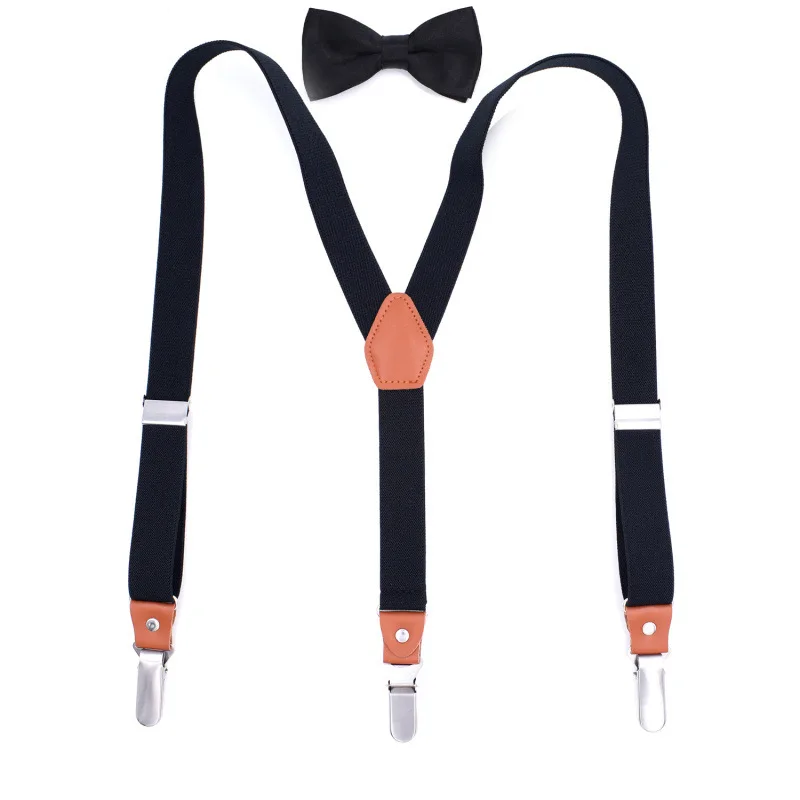 Man's Suspenders with Bow Tie 3 Clips Leather Braces Set  Suspensorios Trousers Strap Gift For boyfriend High Quality Tirantes