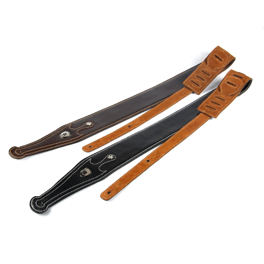 YUEKO Genuine Cow Leather Cowhide Soft Durable Guitar Strap Acoustic Electric Guitar Strap Bass Strap Adjustable Guitar Belt