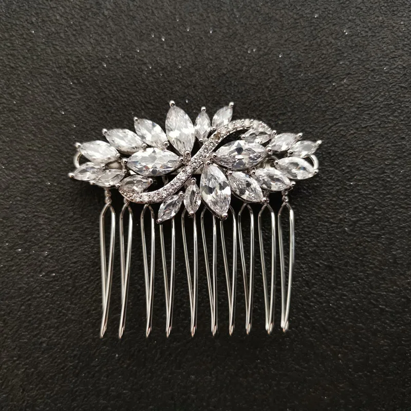 SLBRIDAL Luxury Trendy Charm Fashion Prong Setting Cubic Zirconia Wedding Hair Comb Bridal Women Girls Jewelry Hair Accessories