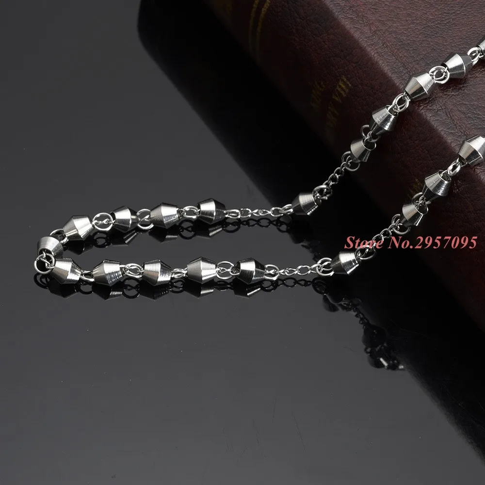 Womens Mens Necklace 4/6mm Stainless Steel Bead Rosary Chain Jesus Christ Cross Pendant Charm Jewelry