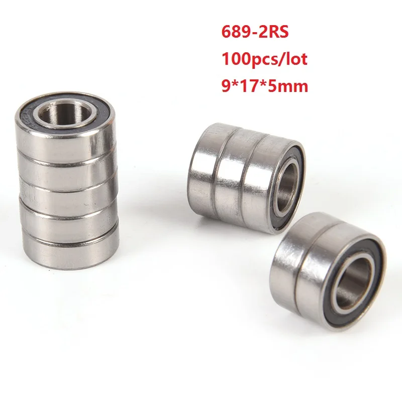 100pcs/lot 9x17x5mm 689RS 689-2RS 689 RS 2RS Miniature mini ball bearings 9*17*5mm Deep Groove Ball bearing