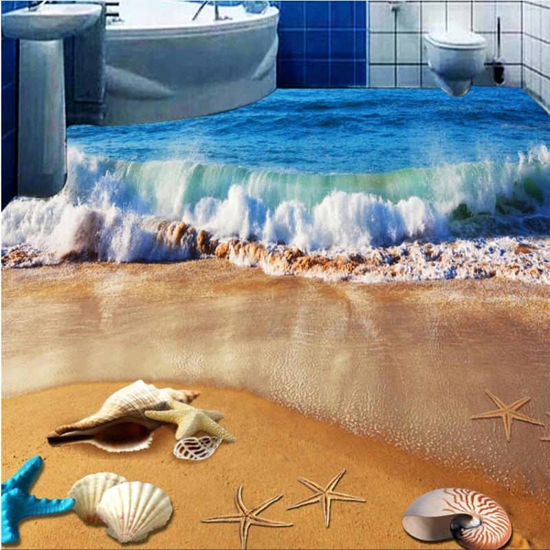 

beibehang Beach beach sandwich bathroom bathroom bedroom 3D custom flooring pvc wearable floor stickers papel de parede