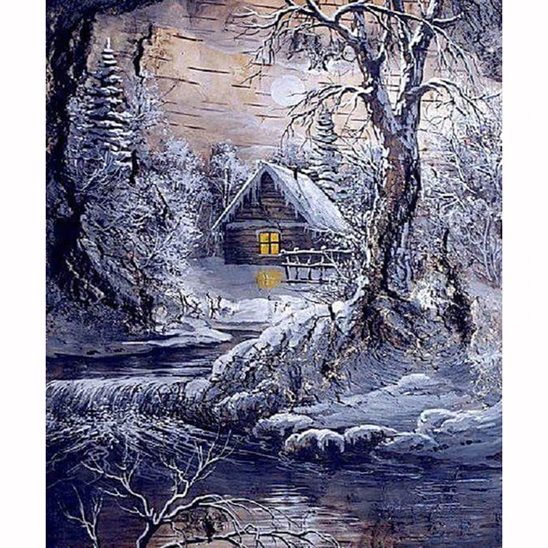 

Diamond Mosaic Diamond Painting Scenery Snowy Village Winter Diamond Embroidery Cross Stitch Picture Of Rhinestones Handcraft