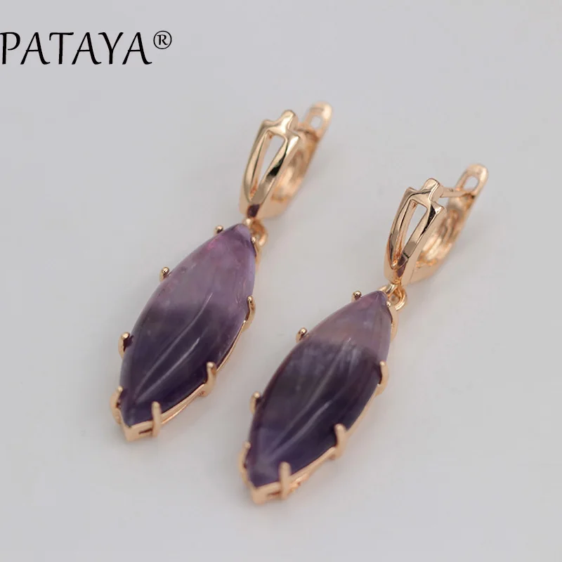 PATAYA Exclusive Sale 585 Rose Gold Color Drop Earrings Multicolor Natural Stone Earrings Women Party Wedding India Jewelry