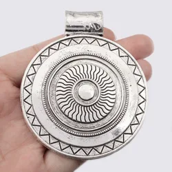 1pcs Tibetan Silver Large Bohemia Boho Medallion Carved Wave Round Charm Pendant For DIY Necklace Making Findings 63.5x77mm