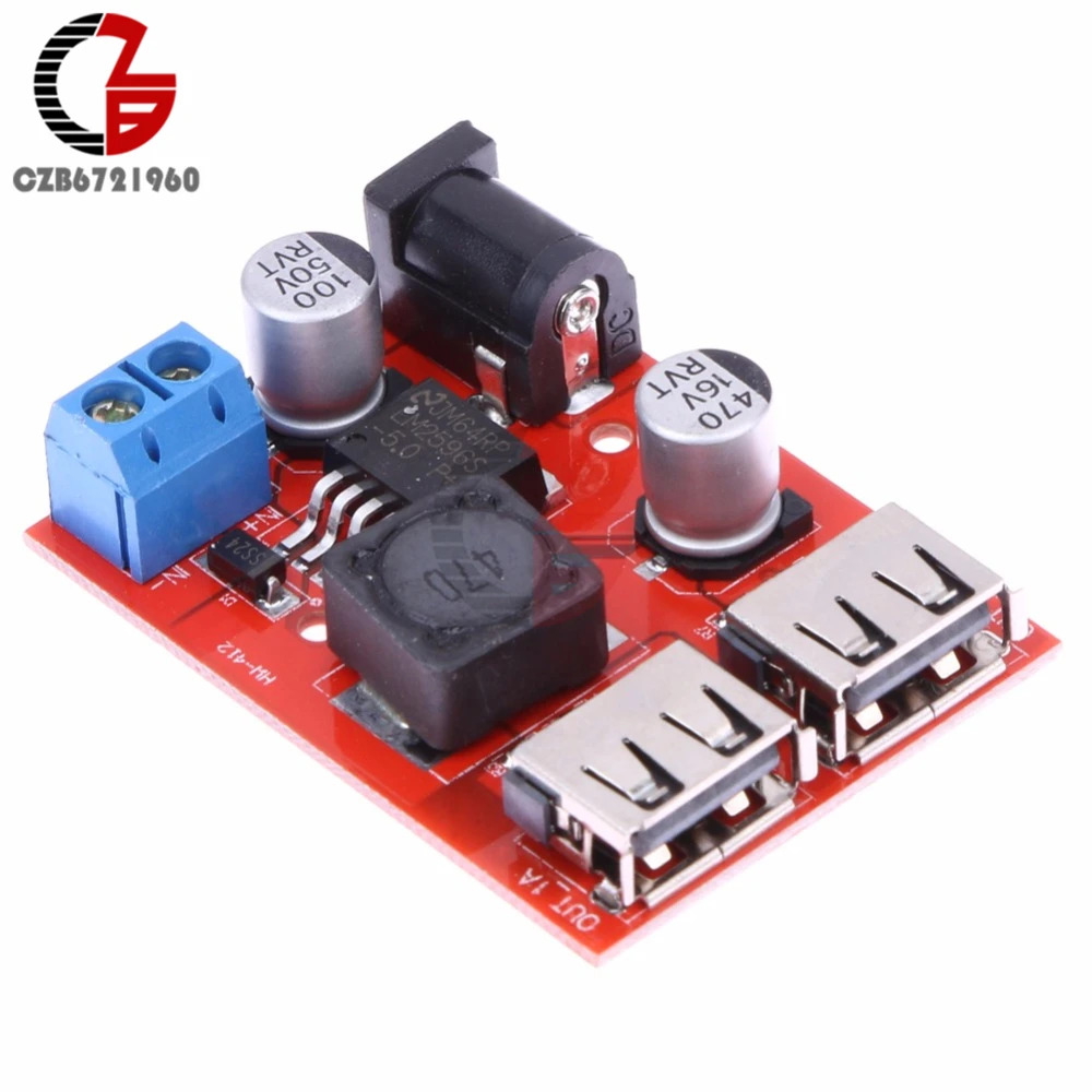 LM2596S Dual USB DC-DC 9V / 12V / 24V / 36V to Fixed Output 5V 3A Step Down Buck Converter Car Charger Solar Power Supply Module