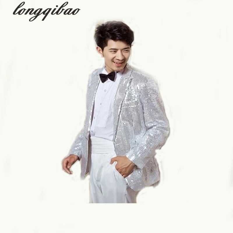 

Men sequined evening dress stage performance clothing jacket singers dance sequined suit jacket