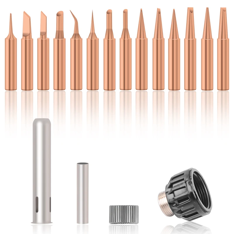 15 Pcs Soldering Tip Pure Copper Solder Iron Tip 900M Tip for Soldering Rework Station for 936, 937, 938, 969, 858