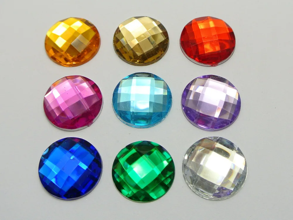 

50 Mixed Color Acrylic Flatback Rhinestone Round Gem Beads 18mm No Hole