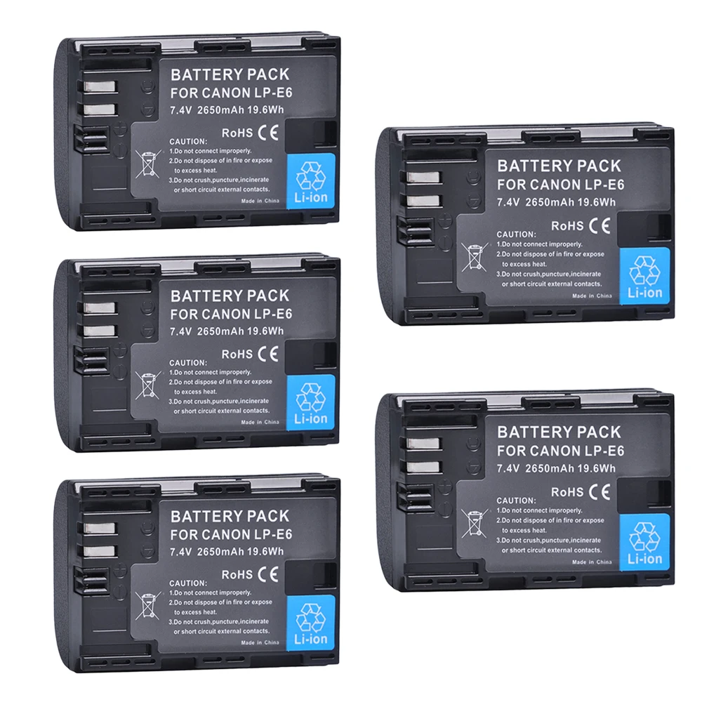 5 pz 2650mAh LP-E6 LPE6 LP E6 batterie per Canon 5D Mark II III 7D 60D EOS 6D 7D, 80D e BG-E14, BG-E1, per accessori canon