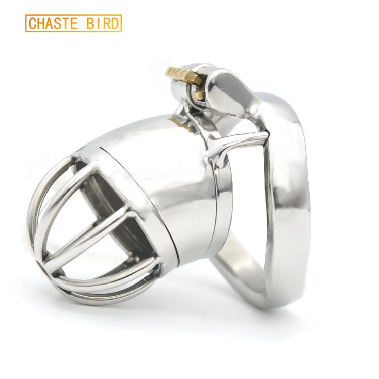 CHASTE BIRD Male Stainless Steel Cock Cage Penis Ring Chastity Device catheter with Stealth New Lock Adult Sex Toys A277