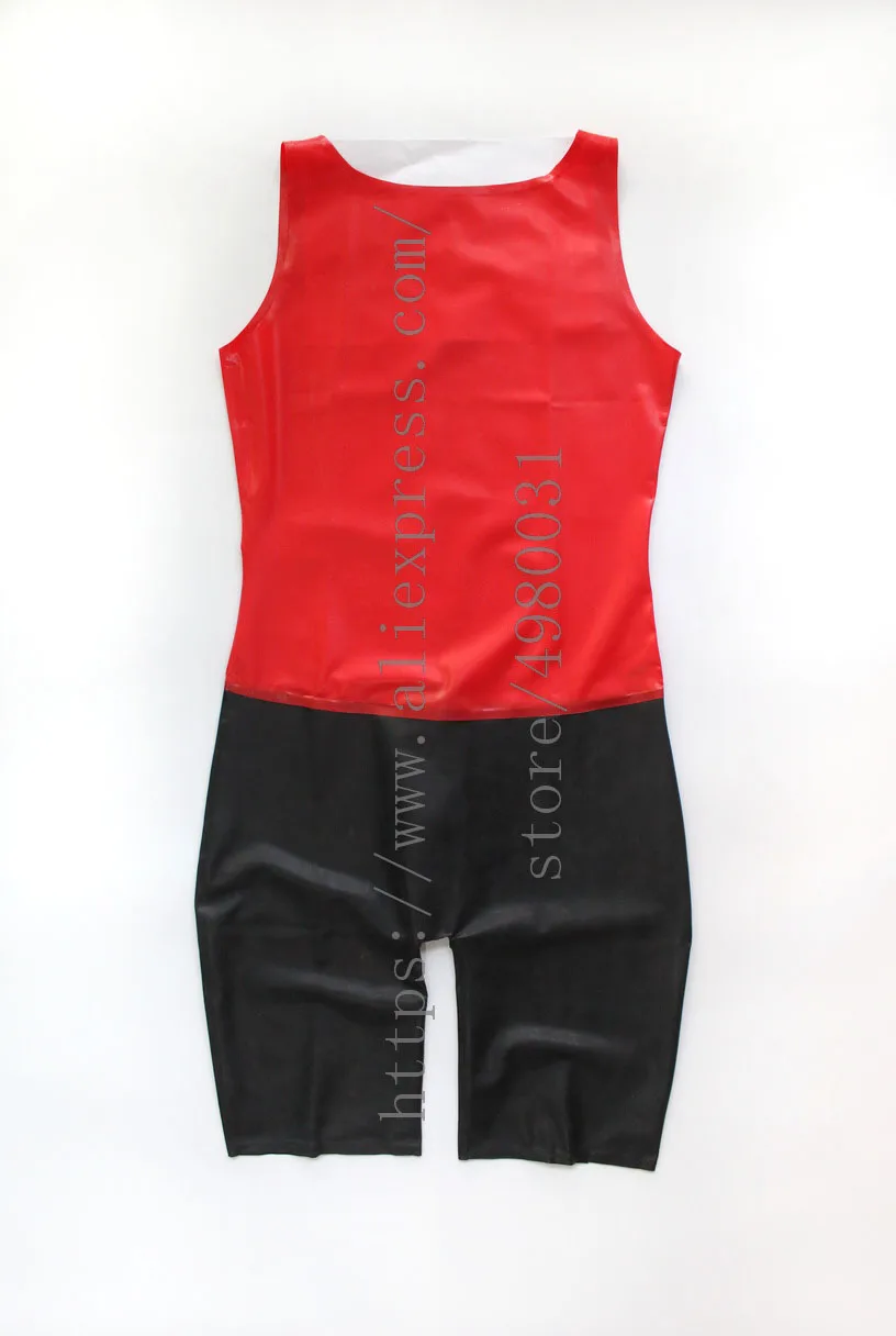 Novelty เสื้อกั๊ก latex catsuit homme ด้านหน้าซิปตกแต่ง latex Zentai สำหรับชาย