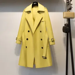 2024 Autumn Long Casual Woman Double Breasted Trench Coat Loose With Belt Overcoat Waterproof Raincoat Business Outerwear R691