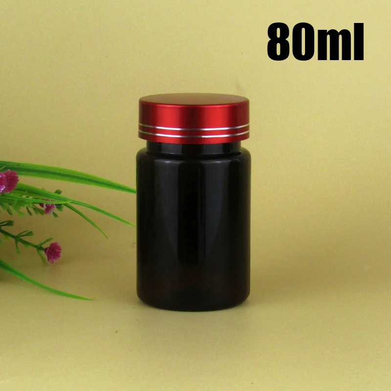 

20pcs 80ml TOP PET Bottle, Medicine/Capsules/Pills/Vitamins Bottles, Plastic Bottles--Brown Color With Red Lids