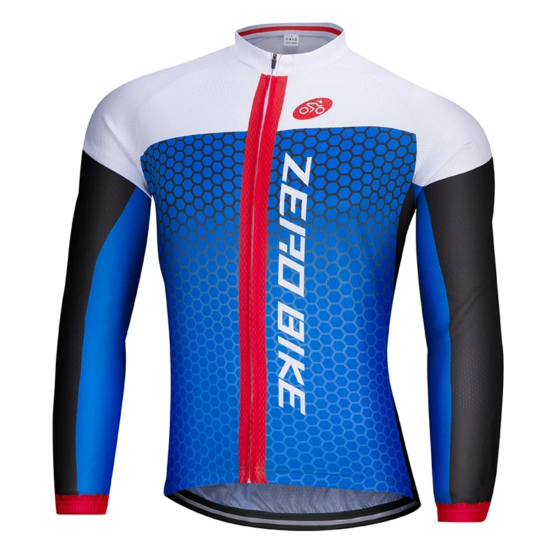 ZEROBIKE 100% Polyester Men's Cycling Jersey Long Sleeve Outdoor Breathable Full Zip Clothing M-XXL