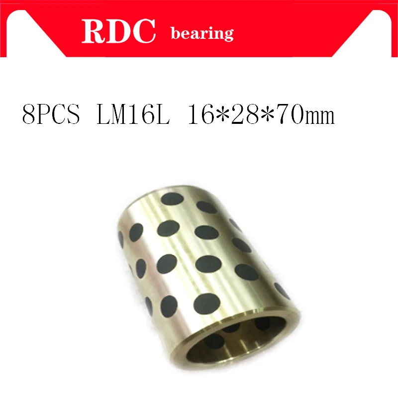 

8PCS 16x28x70 mm linear graphite copper set bearing copper bushing oil self-lubricating bearing JDB for shaft 16mm LM16LUU LM16L