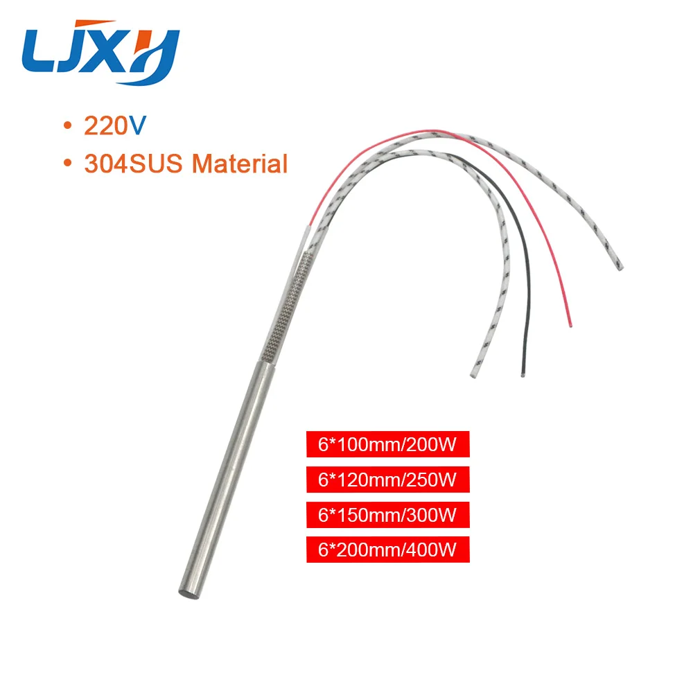 LJXH Cartridge Heater Element 220V Single Head Heating Pipe with Type K Thermocouple 200W/250W/300W/400W 6mm Tube Diameter 6mm