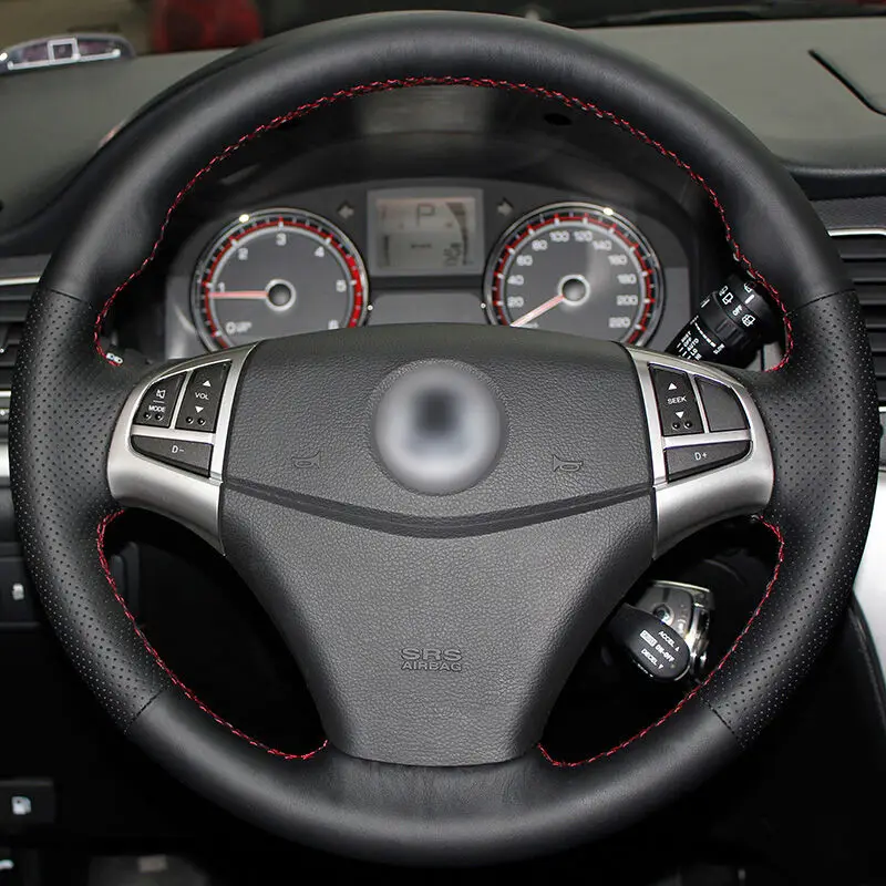 Shining wheat Hand-stitched Black Leather Steering Wheel Cover for Ssangyong Korando 2011-2014