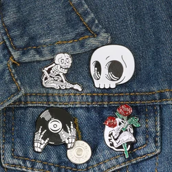 Skull Rose Coffin Music Flower Brooches For Women Enamel Pins Punk Badge Men Jewelry Brooch Vintage Jackets Hijab Accessories