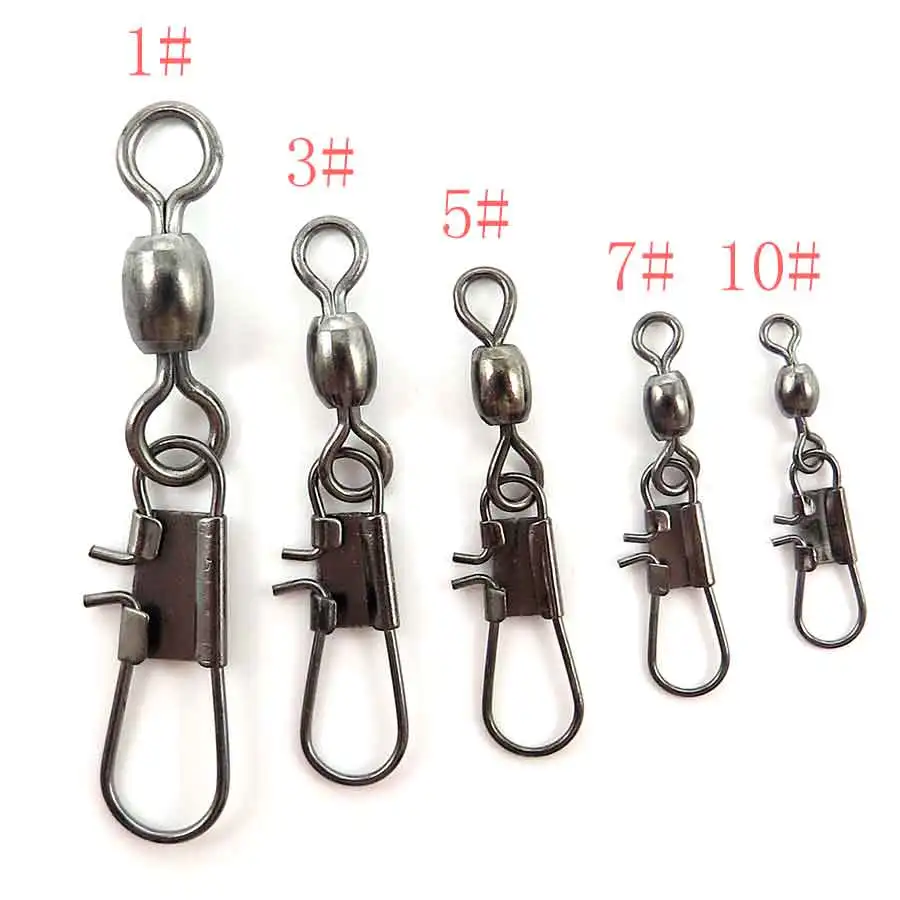 Minfishing 50pcs/lot Stainless Steel Barrel Swivel with Interlock Snap Fishing Swivels Snap Fishing Hook Accessories