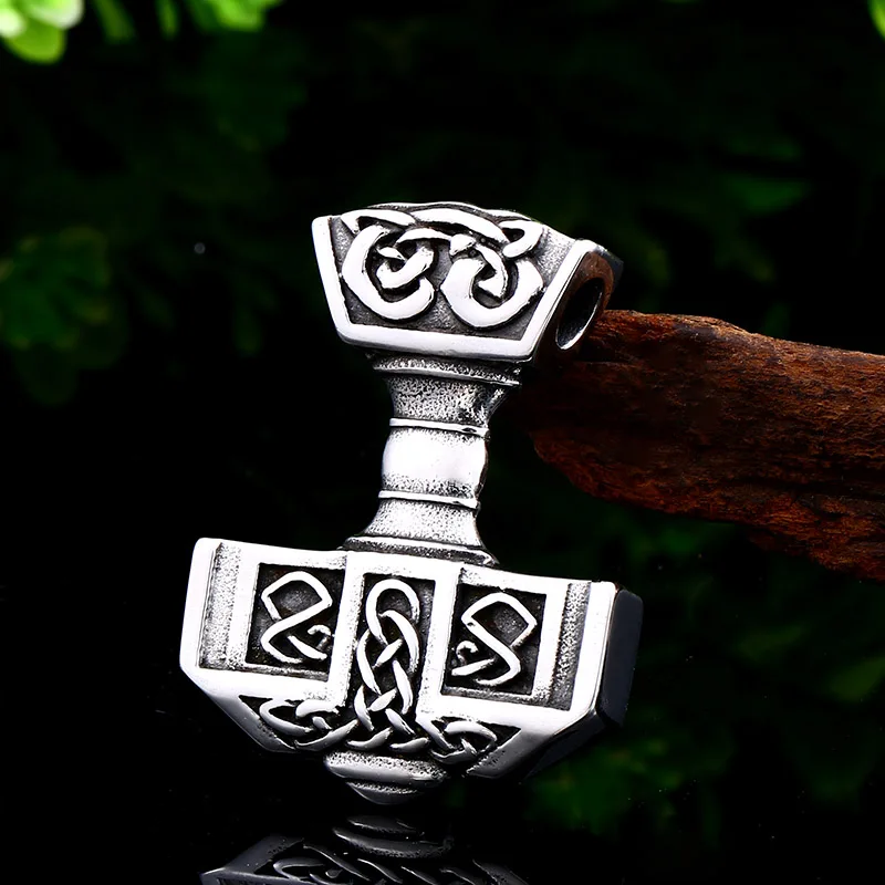 Beier 316L Stainless Steel Viking Hammer Amulet Men\'s Necklace Pendant Nordic Gods Weapons High Quality Jewelry （Only Pendant)）