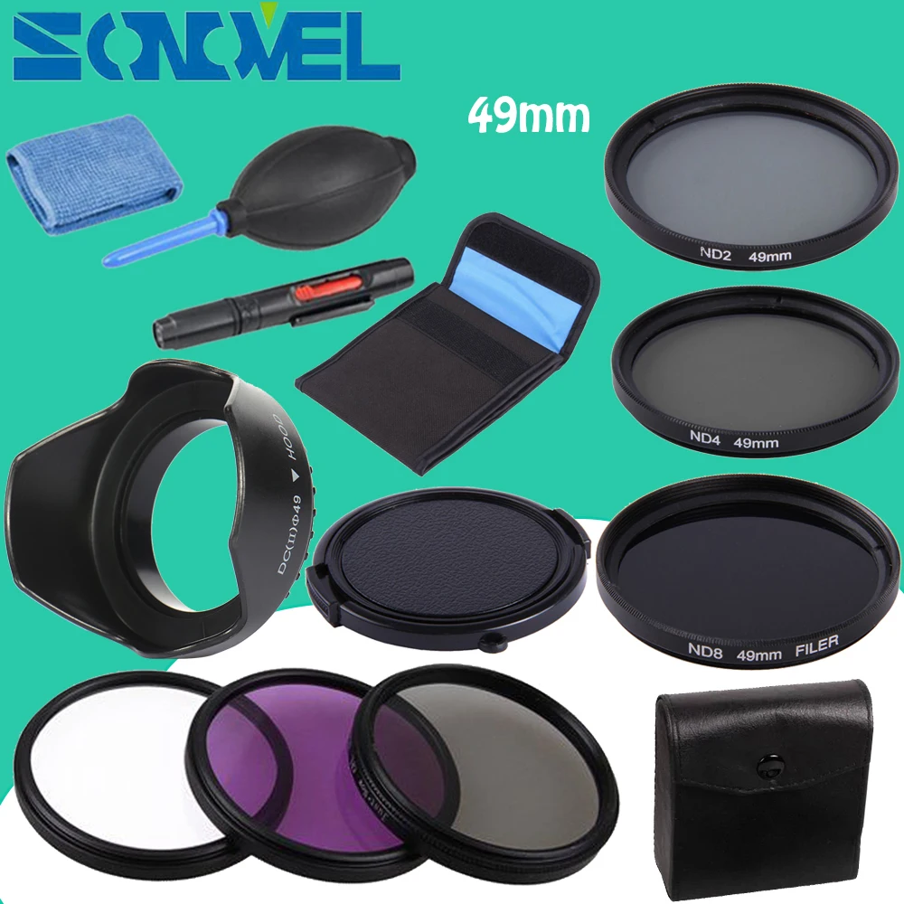 49mm UV CPL FLD ND 2 4 8 Neutral Density Filter Lens Set + lens hood+Cap For Canon EF 50mm f/1.8 STM / EF-S 35mm f/2.8 IS STM