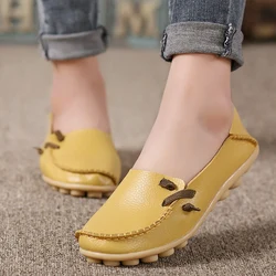 2019 Spring Summer Flats Women Plus Size 34-44 Genuine Leather Shoes Women Soft Nurse Loafers For Women Driver Chaussures Femme