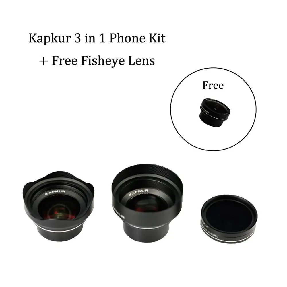 

Kapkur phone lens 3 in 1 kit for iPhone series phone with Kapkur customized phone case with free sportbag